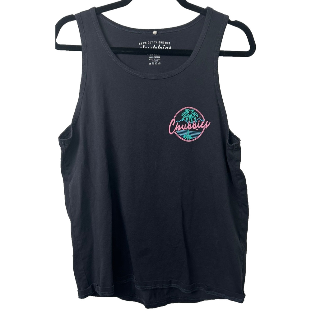 Chubbies Tank Top Mens S Retro Neon Dream Crew Neck Black Pink Palm Graphic D46